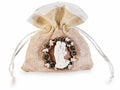 Sacchetti bomboniera a rete con decoro in legno, sposi in gesso e tirante, set da 24 pezzi, cm10x11,5H (al tirante7,5)