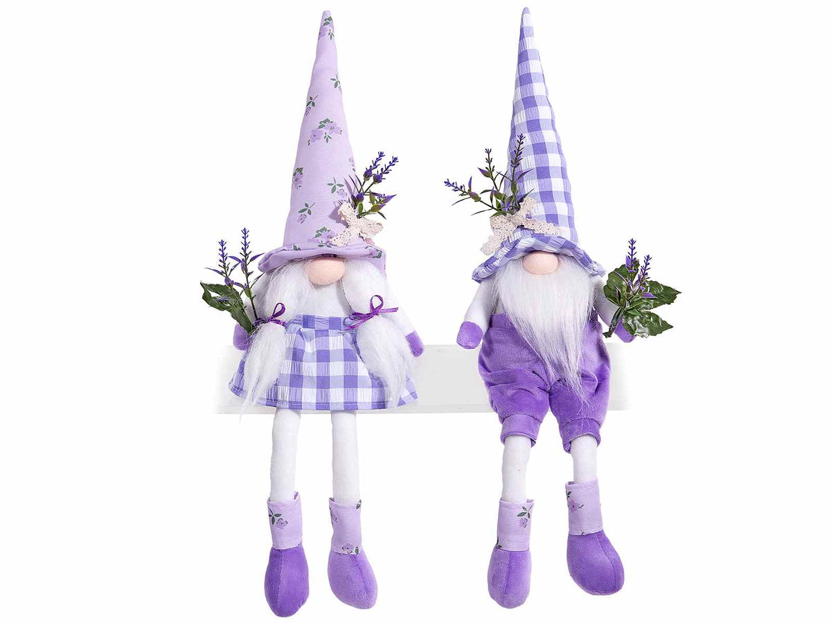 Gnometti della lavanda a gambelunghe in stoffa con cappello e braccia, set da 2 pezzi, cm 14x9x34 H (capp.esteso)