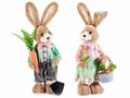 Conigli di Pasqua grandi in finto pelo da appoggiare con pala, carota, set da 2 pezzi, cm18x19x60H (orecc.estese)