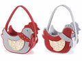 Borsette in panno a gallinella con foulard e aletta in legno, set da 12 pezzi, cm16x7,5x13H (con manico19)