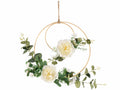 Ghirlande decorative primaverili in legno con rose bianche e foglie artificiali, set da 2 pezzi, Ø 30 cm