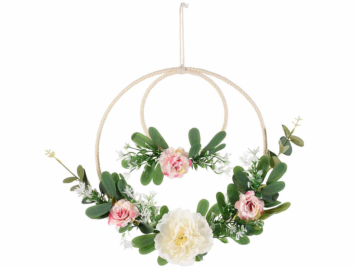 Ghirlande primaverili di rose e foglie artificiali da appendere in corda, set da 2 pezzi, Ø 30 cm