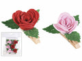 Mollette in panno con roselline rosse e rosa e foglie in confezione trasparente, set da 10 pezzi, cm 5,5 x 5,5 H