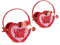 Borsette in panno a cuore con scritta Love hug, glitter e fiori, perfetta, set da 3 pezzi, Grande: cm 23 x 10 x 14 H