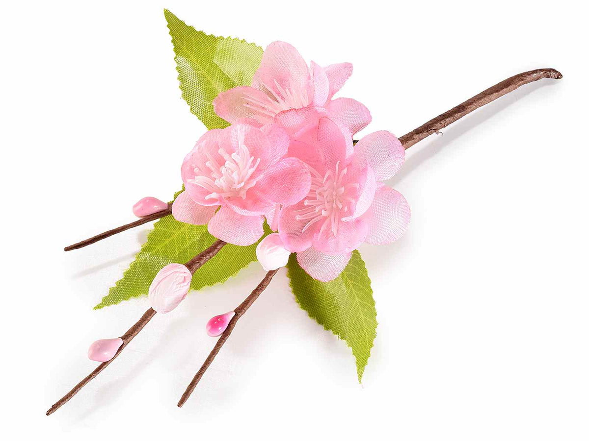 Mazzolini pick artificiali primaverili di fiori di pesco con foglie, set da 20 pezzi, cm 10 H (con gambo 15)