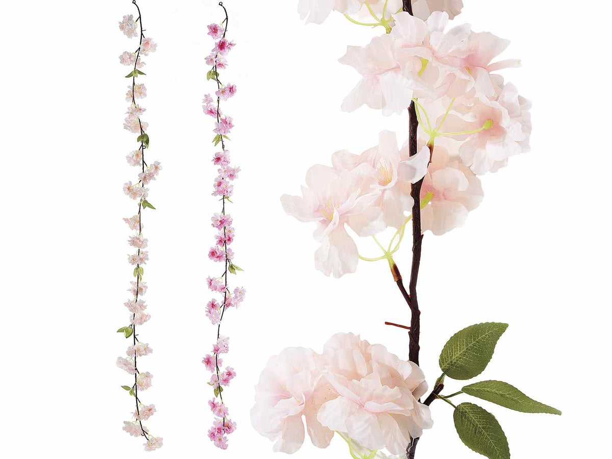 Rami a ghirlanda primaverili di fiori di pesco artificiali da appendere, set da 6 pezzi, m 1,80