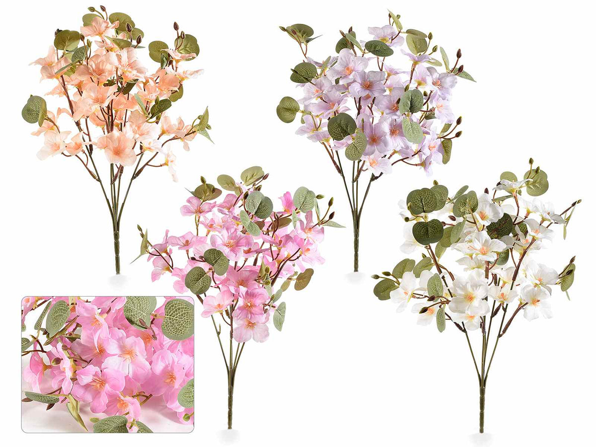 Mazzolini di fiori di mela artificiali colorati in stoffa, set da 8 pezzi, cm 21 H (con gambo 33)