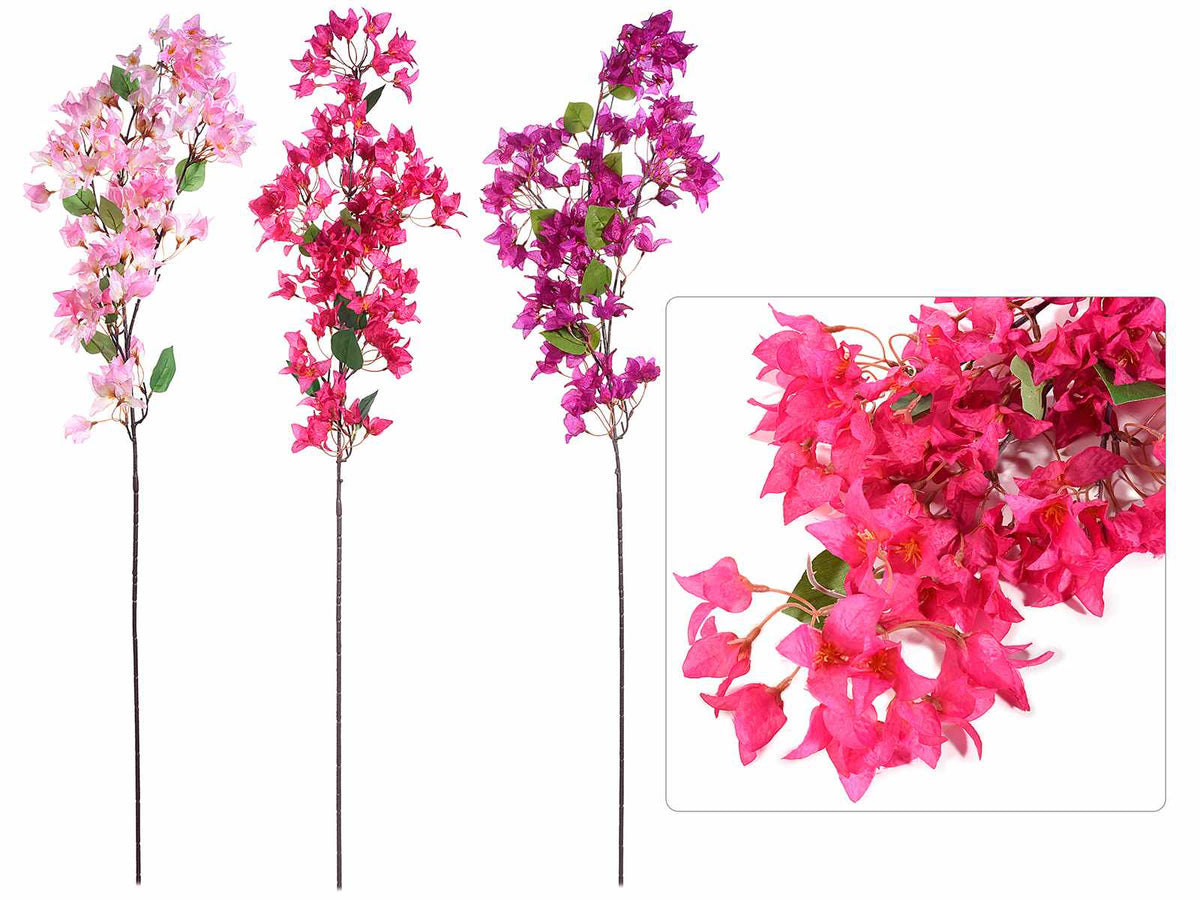 Rami di bouganville artificiale fiorita colorata rosa fucsia e viola, set da 6 pezzi, cm 60 H (con gambo116)