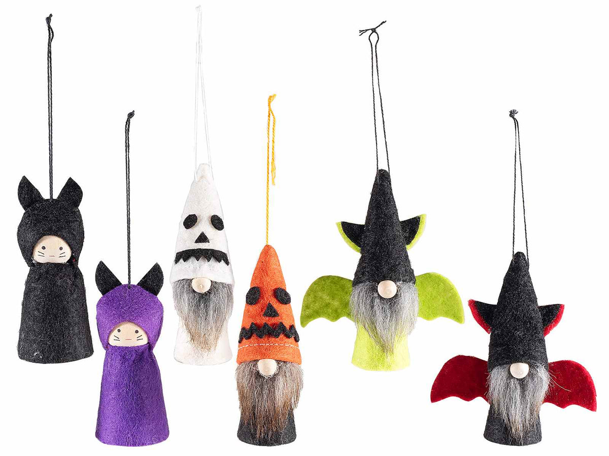 Personaggi decorativi a gnometti di Halloween in panno da appendere, set da 18 pezzi, cm 7 x 8 H (capp.esteso)