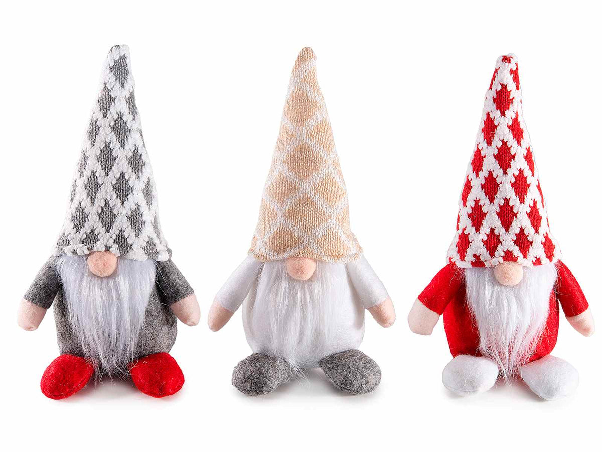 Gnometti natalizi in panno con cappello e tag Buon Natale, da appoggiare, set da 12 pezzi, cm10x9x20H (capp.esteso)