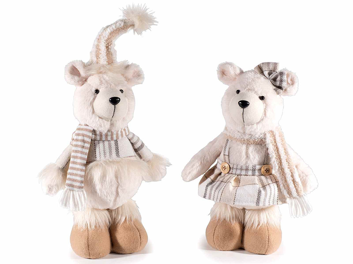 Set di 2 orsetti di peluche con abito, sciarpa e cappello, cm 19x11x 46 H(capp.esteso)