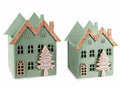 Cestini in panno di Natale a forma di a casetta con decori in sughero e glitter, set da 3 pezzi, Grande: cm 16 x 13,5 x 18 H