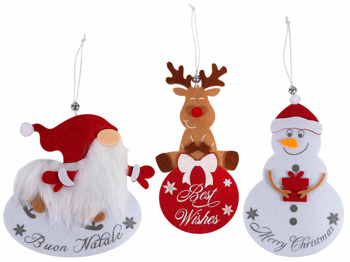 Decorazione natalizia a forma di Babbo Natale, renna e pupazzo di neve, set da 15 pezzi, Renna: cm 8,5 x 18 H