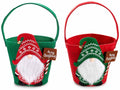 Cestini a secchiello in panno con Babbo Natale con campanella su cappello, set da 4 pezzi, Ø 15 cm x 15,5 H