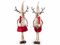 Renne di Natale con giacca in eco-pelliccia e sciarpa rossa da appoggiare, set da 2 pezzi, cm18x19x83H (capp.esteso)