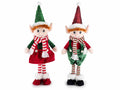 Elfi di Natale in stoffa con sciarpa a righe da appoggiare. Decorazioni ideali, set da 4 pezzi, cm13x8x42H (capp.esteso)