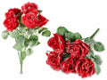 Mazzi artificiali di rose rosse in stoffa ad effetto innevato, set da 4 pezzi, cm 38 H (con gambo 46)