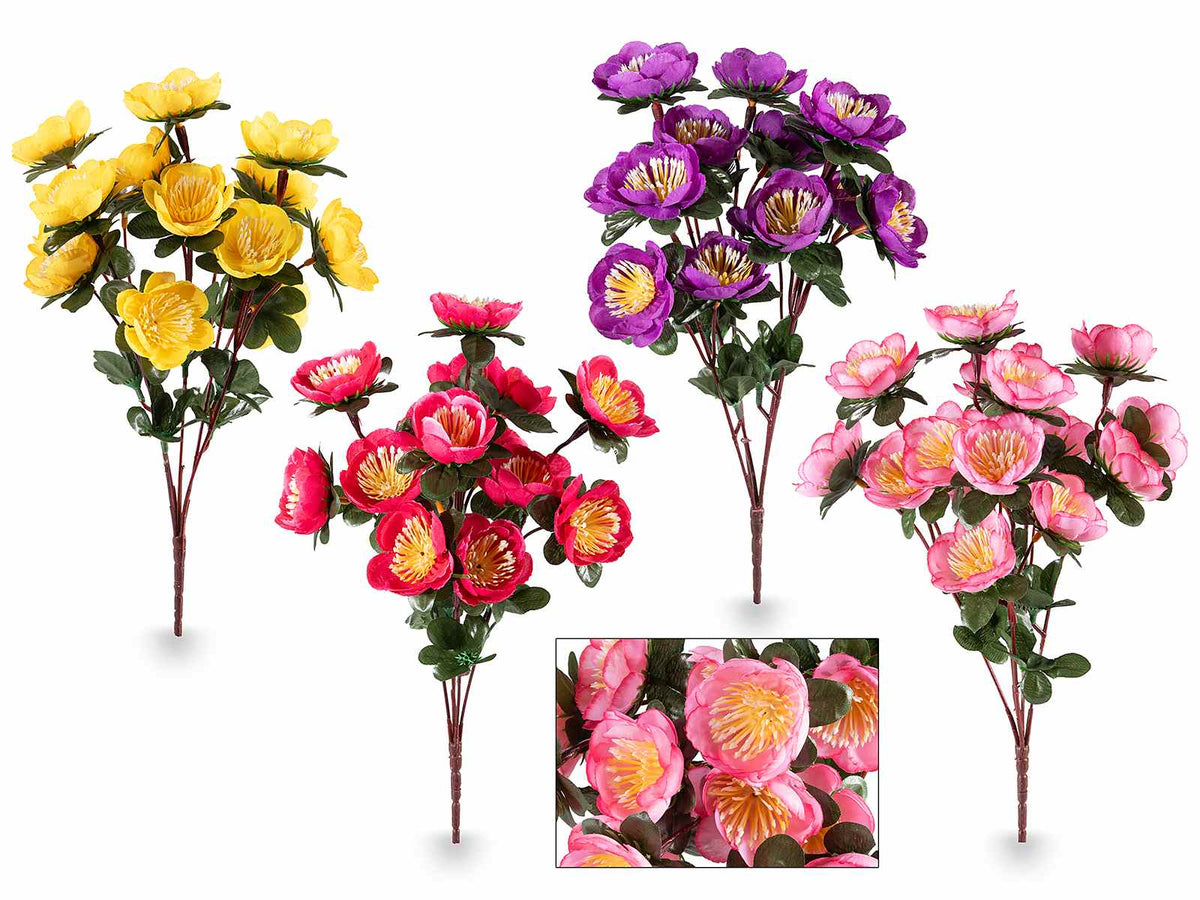 Mazzi di fiori di anemoni colorati artificiali in giallo rosa fucsia e viola, set da 24 pezzi, cm 25 H (con gambo 35)