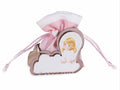 Decori per Bimba a tema Nascite in legno con sacchetto rosa, tirante, set da 20 pezzi, cm 8 x 3,5 x 7 H