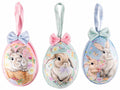 Uova di Pasqua in morbida stoffa con cordino e fiocco da appendere con stampe, set da 18 pezzi, Ø 8 cm x 12,5 H