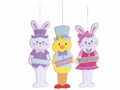 Personaggi pasquali a coniglietto e pulcino in panno Happy Easter da appendere, set da 9 pezzi, cm 13,5 x 38 H