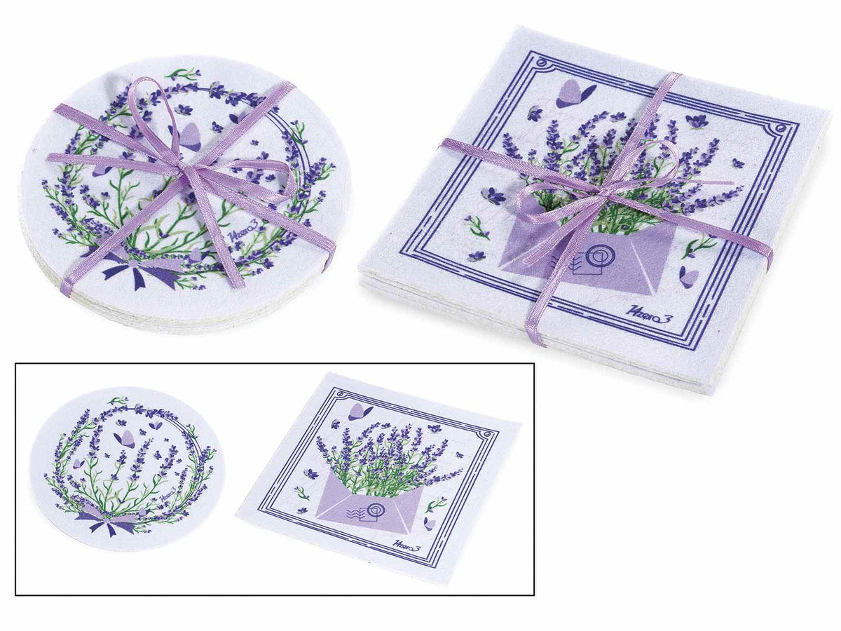 Sottobicchiere in panno con stampa colorata lavanda, set da 18 pezzi, cm 12 x 12 H