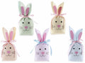 Sacchetti portadolci colorati di Pasqua a coniglietto in stoffa a righe, set da 15 pezzi, cm12,5x4x13H (al cordino11)