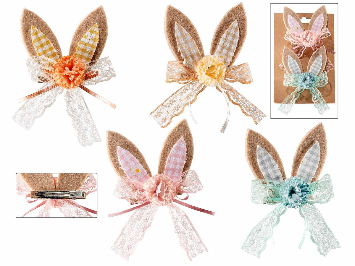 Clip decorative di Pasqua in metallo con orecchie da coniglio in stoffa in set, set da 8 pezzi, cm 9 x 13 H
