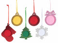 Addobbo albero di Natale con portafoto sagomato a pallina, albero, calza, set da 24 pezzi, Pallina: cm 7 x 8,5 H