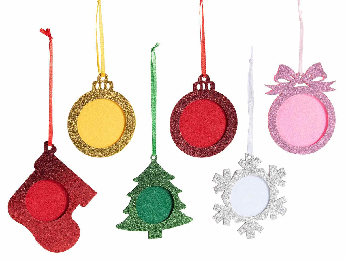 Addobbo albero di Natale con portafoto sagomato a pallina, albero, calza, set da 24 pezzi, Pallina: cm 7 x 8,5 H