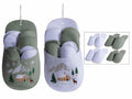 Paia di ciabatte famiglia / ospiti dentro ciabatta grossa con stampa villaggio, set da 2 pezzi, cm 26 x 11,5 x 49 H