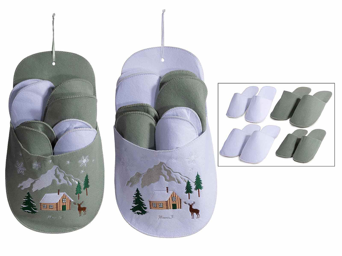Paia di ciabatte famiglia / ospiti dentro ciabatta grossa con stampa villaggio, set da 2 pezzi, cm 26 x 11,5 x 49 H