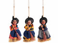 Streghe Befane decorative da appendere con abito in stoffa e scopetta, set da 6 pezzi, cm 27 H