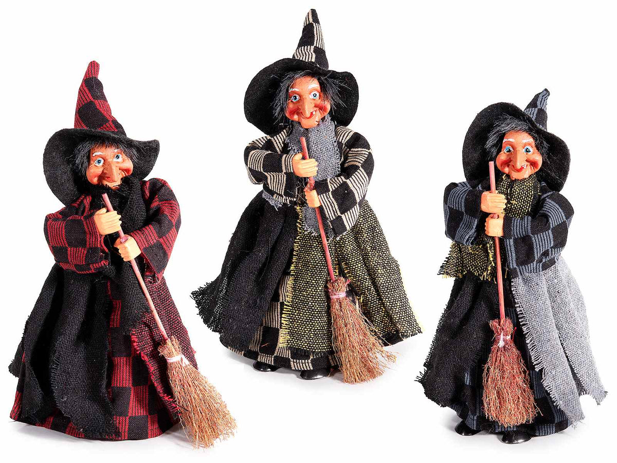 Portadolci Halloween / Epifania a strega / Befana in resina con contenitore, set da 6 pezzi, cm 8x7,5x23 H (capp.esteso)