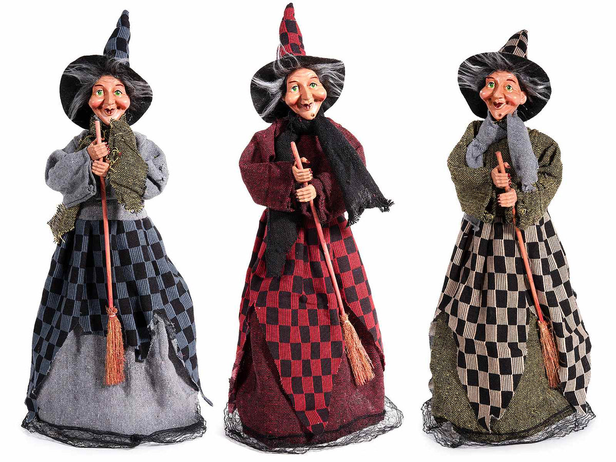 Contenitori portadolci a strega / befana in resina ideale per Halloween /, set da 3 pezzi, cm 12x11x46 H (capp.esteso)
