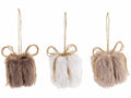Addobbi albero di Natale a pacchetto dono in morbido eco-fur con fiocchetto oro, set da 36 pezzi, cm 4,5 x 4,5 x 5 H