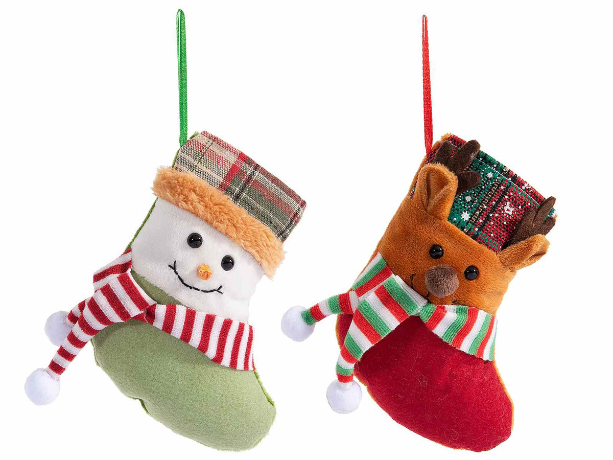 Calze portadolci di Natale a pupazzo di neve e renna con sciarpina con dettagli, set da 20 pezzi, cm 13 x 15 H