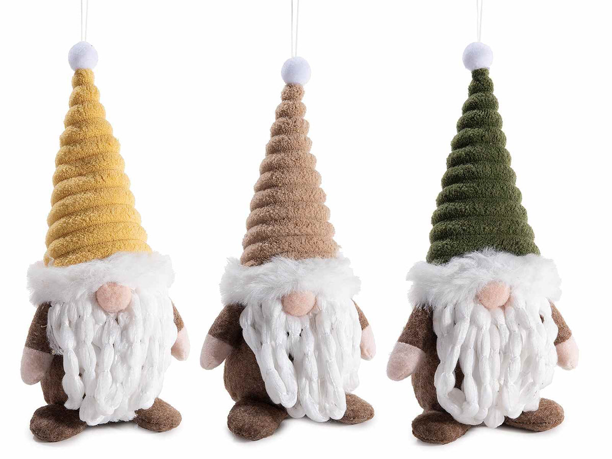 Babbo Natale / gnometto decorativo in panno con cappello colorato e tag Buon, set da 15 pezzi, cm9,5x8,5x20H (capp.esteso)