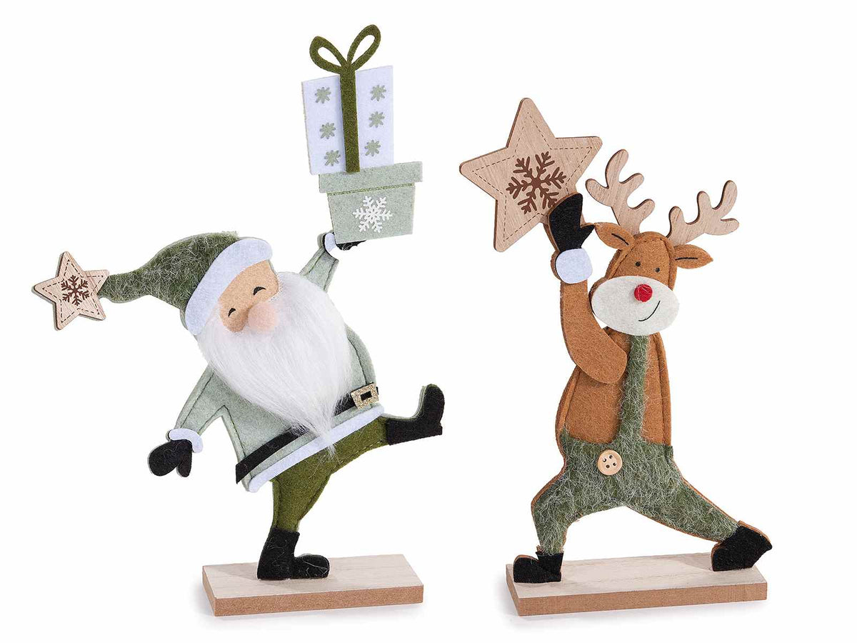 Babbo Natale e renna decorativi con pacchetti regalo realizzati in panno, set da 8 pezzi, Babbo: cm 19,5 x 4 x 27 H