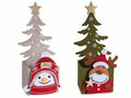 Cestini contenitori di Natale in panno con sagoma albero e decoro renna, set da 12 pezzi, cm 10 x 7,5 x 22 H