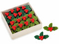 Accessori per confezioni di Natale con biadesivo a forma di agrifoglio in panno, set da 4 pezzi, cm 4,5 x 3 H
