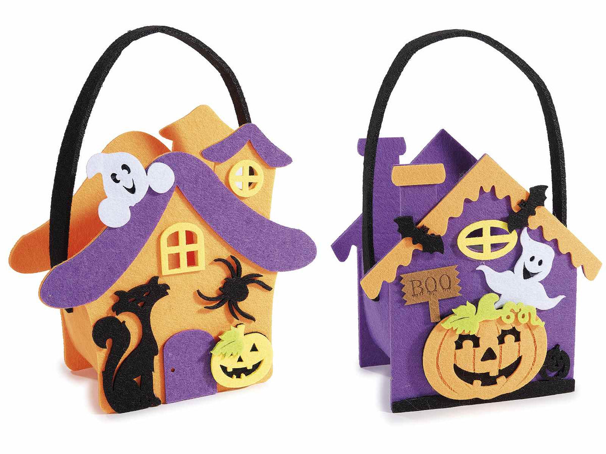 Borsette in panno di Halloween per dolcetto o scherzetto con manico, set da 10 pezzi, cm 16 x 7,5 x 15 H