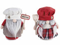 Gnomi Mamma e Babbo Natale chef / cuochi in stoffa da appoggiare con cappello, set da 4 pezzi, cm 18 x 11 x 23 H