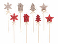 Decori per confezioni e packaging natalizio in panno sagomato su stick in legno, set da 32 pezzi, cm 7,5 H (con stick 28)