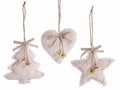 Decorazione di Natale in morbido eco-fur a forma di albero, cuoricino e stella, set da 18 pezzi, Albero: cm 11 x 12 H