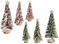 Alberi di Natale decorativi in panno con stella glitterata oro su base legno, set da 2 pezzi, Grande: Ø 16 cm x 39,5 H