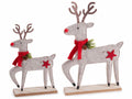 Renne di Natale in panno con decorazioni in rilievo, sciarpina e pigna su base, set da 4 pezzi, Grande: cm 21 x 5 x 31 H