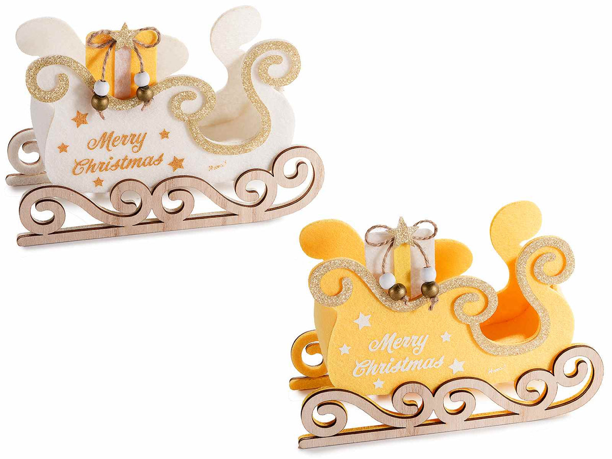 Cestini di Natale a forma di slitta con scritta Merry Christmas, decori, set da 8 pezzi, cm 20 x 9 x 14,5 H