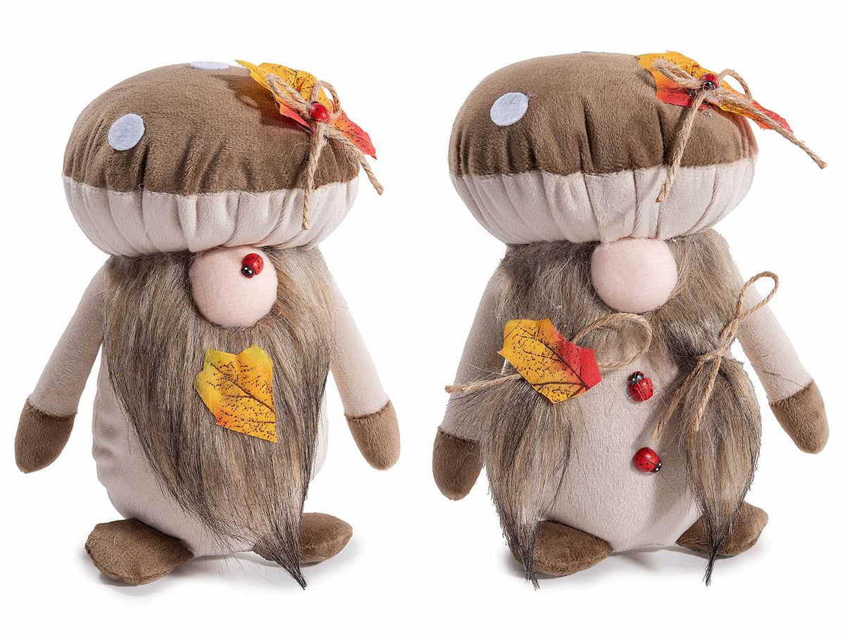 Gnomi autunnali con cappello funghetto e decorazioni con foglie, coccinelle, set da 4 pezzi, cm 12 x 10 x 17 H