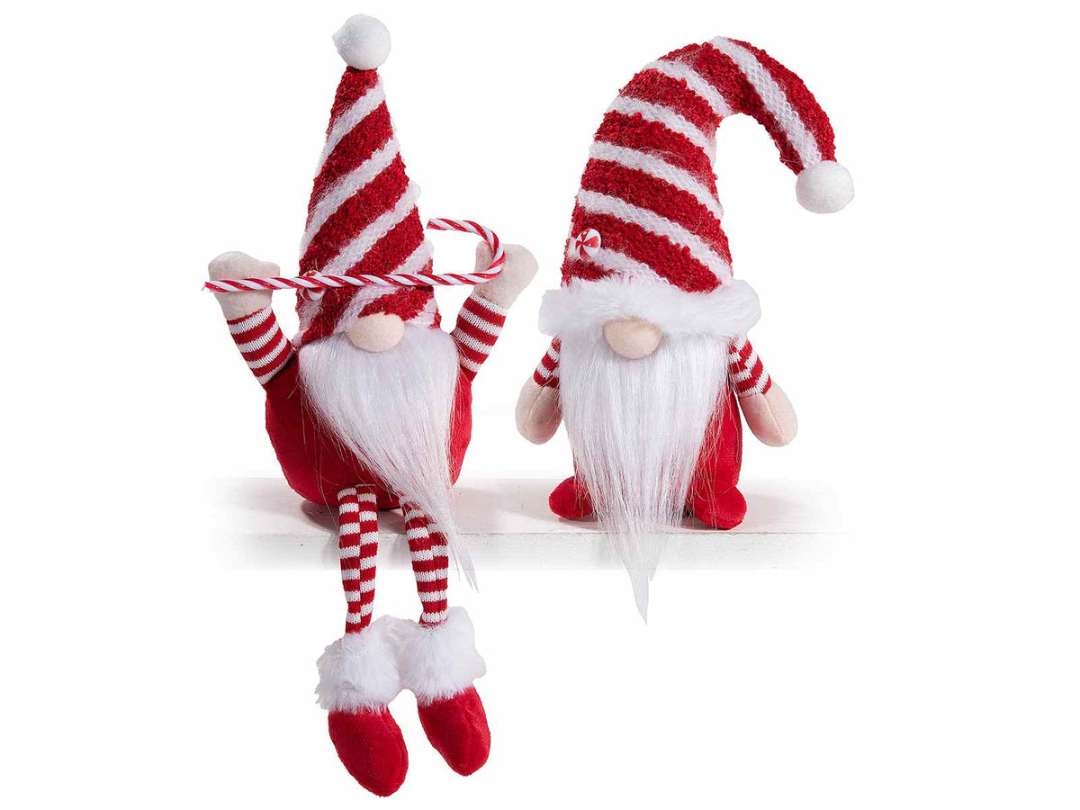 Gnomi di Natale in stoffa con decorazioni bastoncino di zucchero, set da 4 pezzi, In piedi: cm 13 x 9 x 22 H